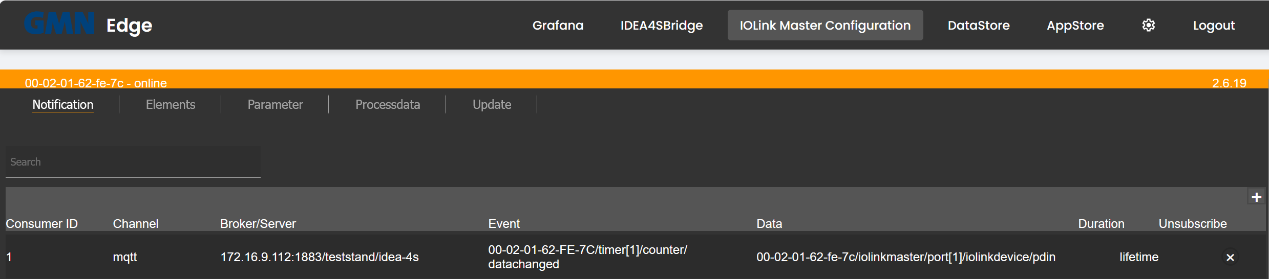 IFM IoT Core — Notification-Seite mit MQTT-Subscription